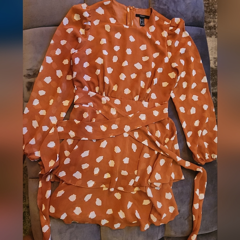 Forever 21, orange and white polkadot dress. Size small.